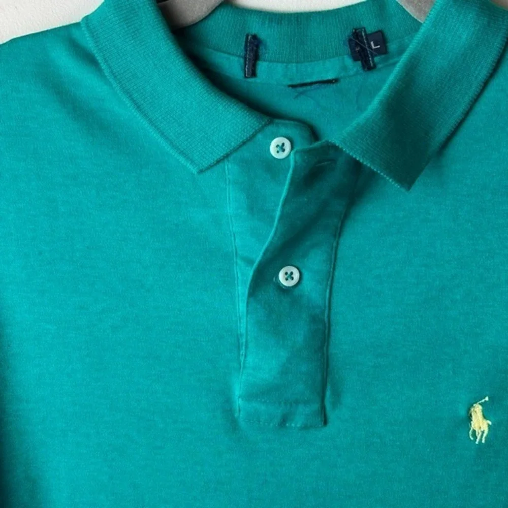 Mens L Polo Ralph Lauren Polo Shirt Green Embroidered Pony Logo Short Sleeve